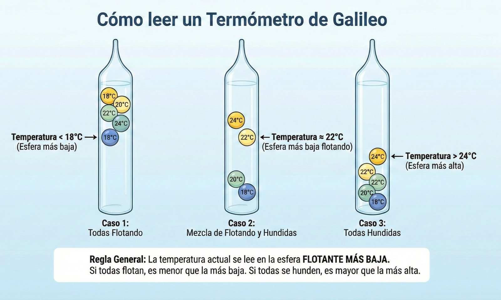 Cómo leer Termómetro de Galileo